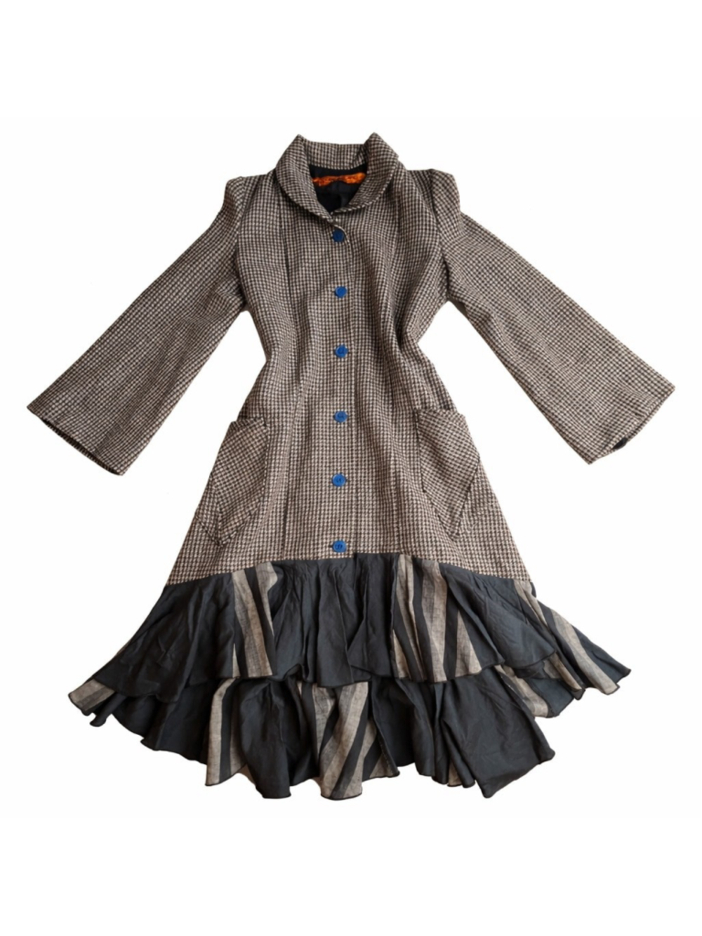 Avante Garde Designer Houndstooth Asymmetric Ruffle Hem Coat Lagenlook Gothic - Picture 3 of 14